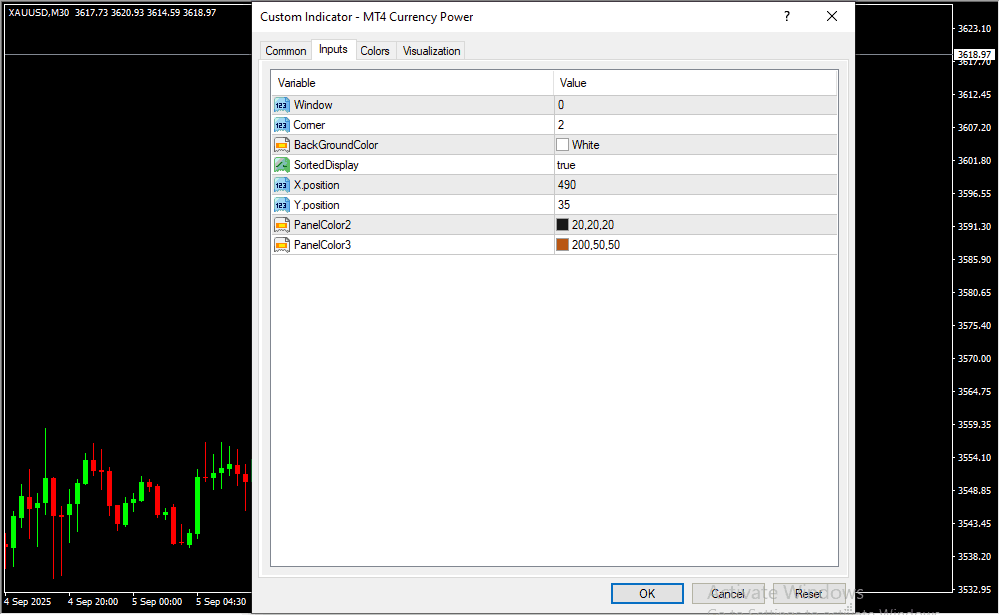 MT4 Currency Power Inputs