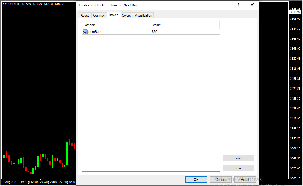 Time To Next Bar Inputs