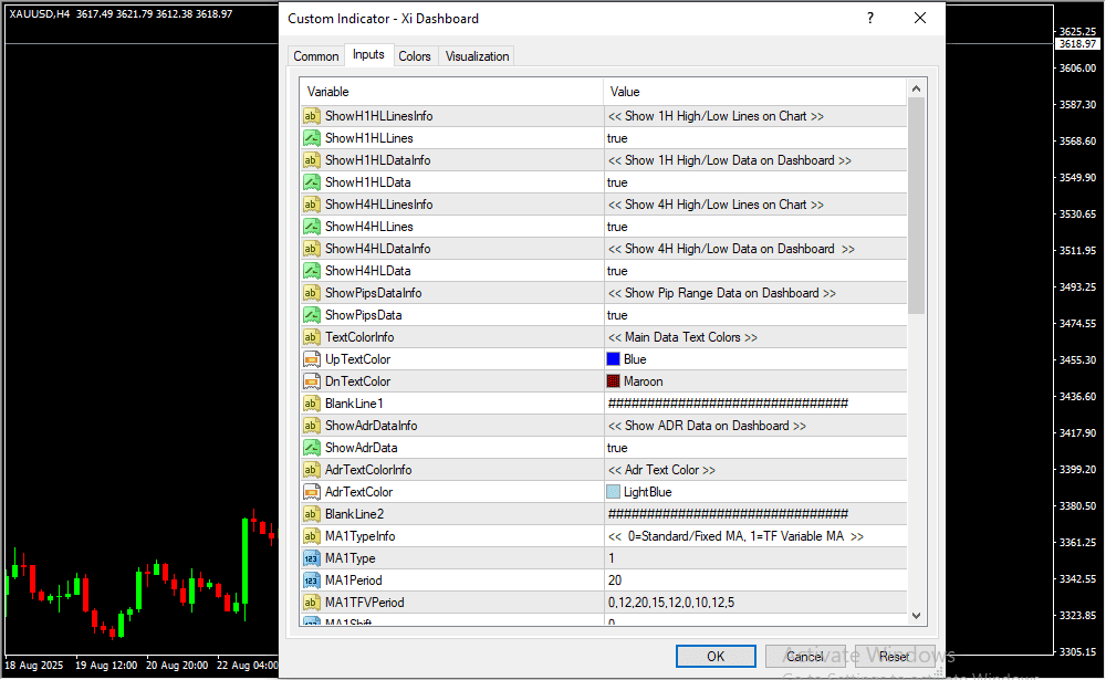Xi Dashboard Inputs